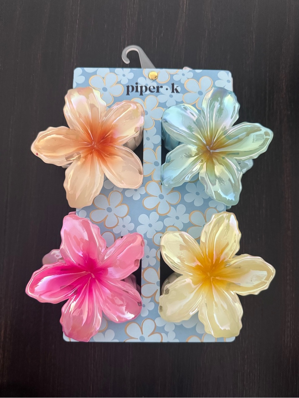 NEW Piper K Flower Hair Claw Clips Set of 4 Iridescent